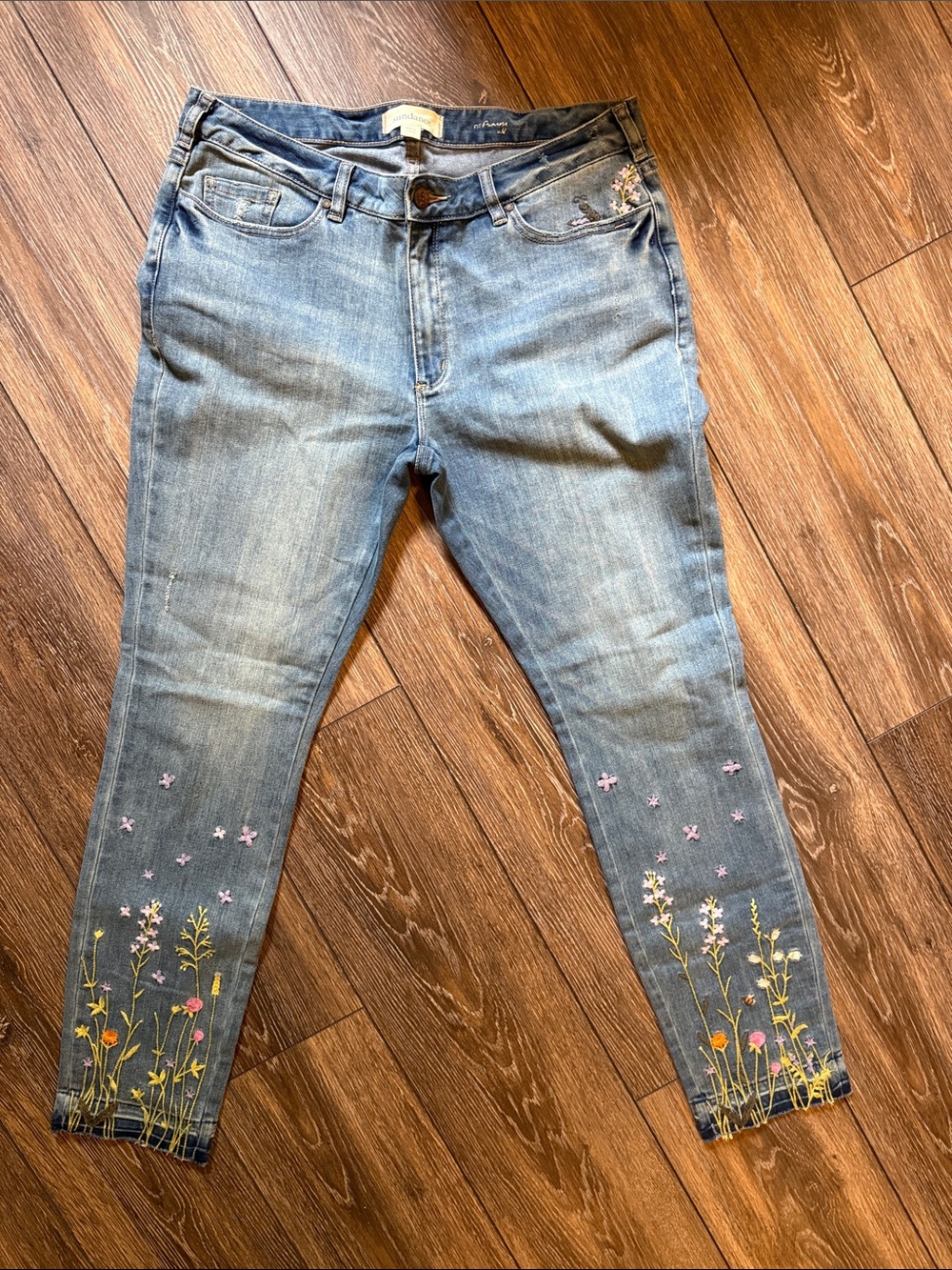 Sundance Embroidered Light Blue Women’s Jeans - Floral Hem